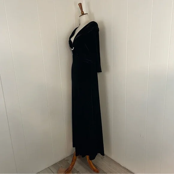 Vintage 90s Velvet Dress‎ Women’s 12 3/4 Sleeve V-Neck - Picture 7 of 12